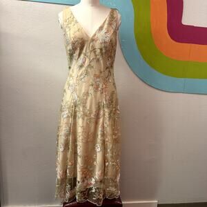 Embroidered V-Neck Midi Dress | Size 10 | Made in USA